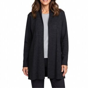 Eileen Fisher Charcoal Gray Knitted Wool Open Cardigan size M